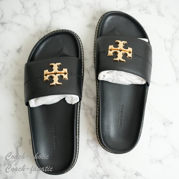 NIB Tory Burch Everly Anatomic Lug Nappa Leather Slide Sandal in Black - Picture 8 of 9